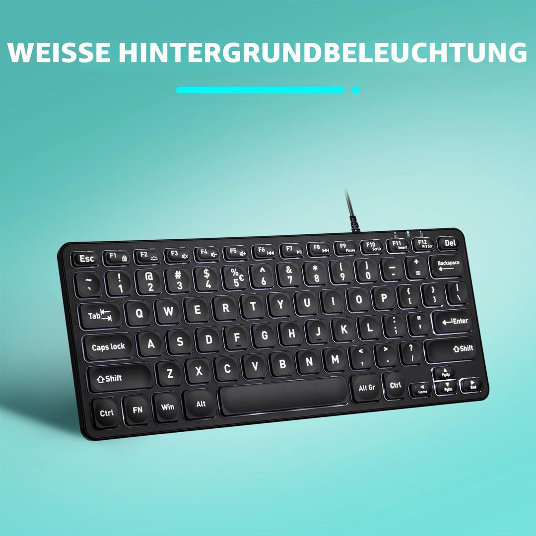 Perixx PERIBOARD-332 Wired Backlit USB Keyboard - Mini 11.22x4.57x0.83 Inches - Slim Scissor Keys wi