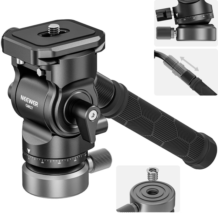 NEEWER Fluidkopf für Videostativ mit +/-10° Nivellierbasis (⌀37mm), Metall Stativkopf Videokopf mit