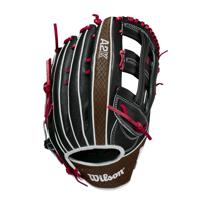 Wilson A2K Baseballhandschuh-Serie Linke Hand Wurf Outfield SuperSkin Handschuh, 32,4 cm, Schwarz/Br