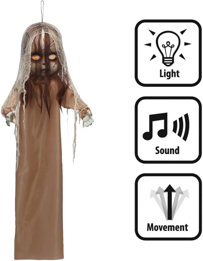Boland - Hängende Horror Dekoration mit LED, Bewegung und Sound,batteriebetriebene Party Deko für Mo