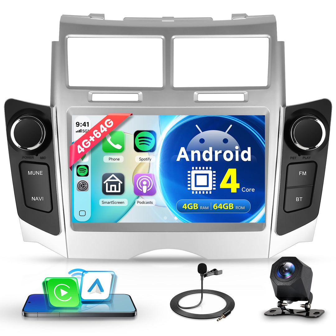 Rimoody 4G+64G Android Autoradio für Toyota Yaris/Vitz/Platz 2005-2011 mit Wireless Carplay Android