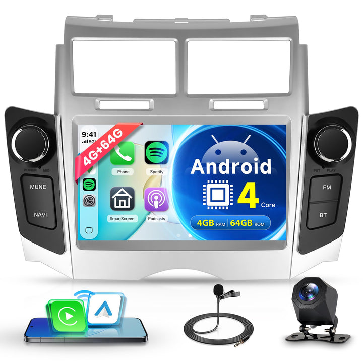 Rimoody 4G+64G Android Autoradio für Toyota Yaris/Vitz/Platz 2005-2011 mit Wireless Carplay Android