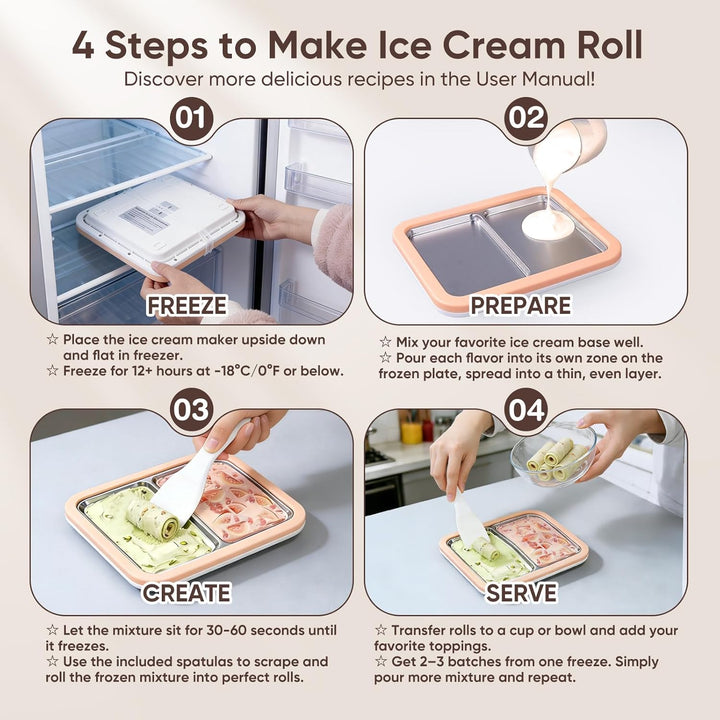 Doppelplatte mit 4 Spateln, Eis Roll Platte Eisplatte, Ice Cream Rolls Maker für Kinder Familie Gela