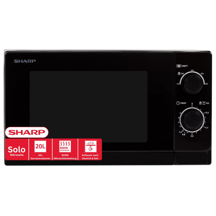 Sharp R200BKW Solo-Mikrowelle / 20 L / 800 W / 5 Leistungsstufen / Timer von 35 Minuten bis 00 Sekun