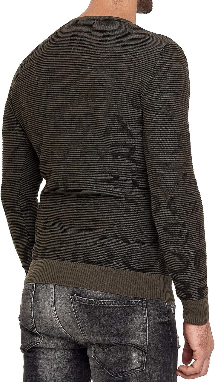 Redbridge Herren Pullover Strickpullover 3D Structure Kontrast S Khaki, S Khaki