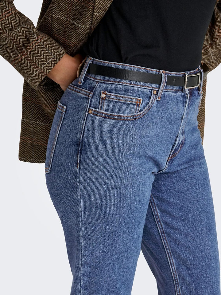 ONLY Damen Hose Onlemily Hw Straight ANK Col CC PNT 27W / 30L Dark Blue Denim, 27W / 30L Dark Blue D