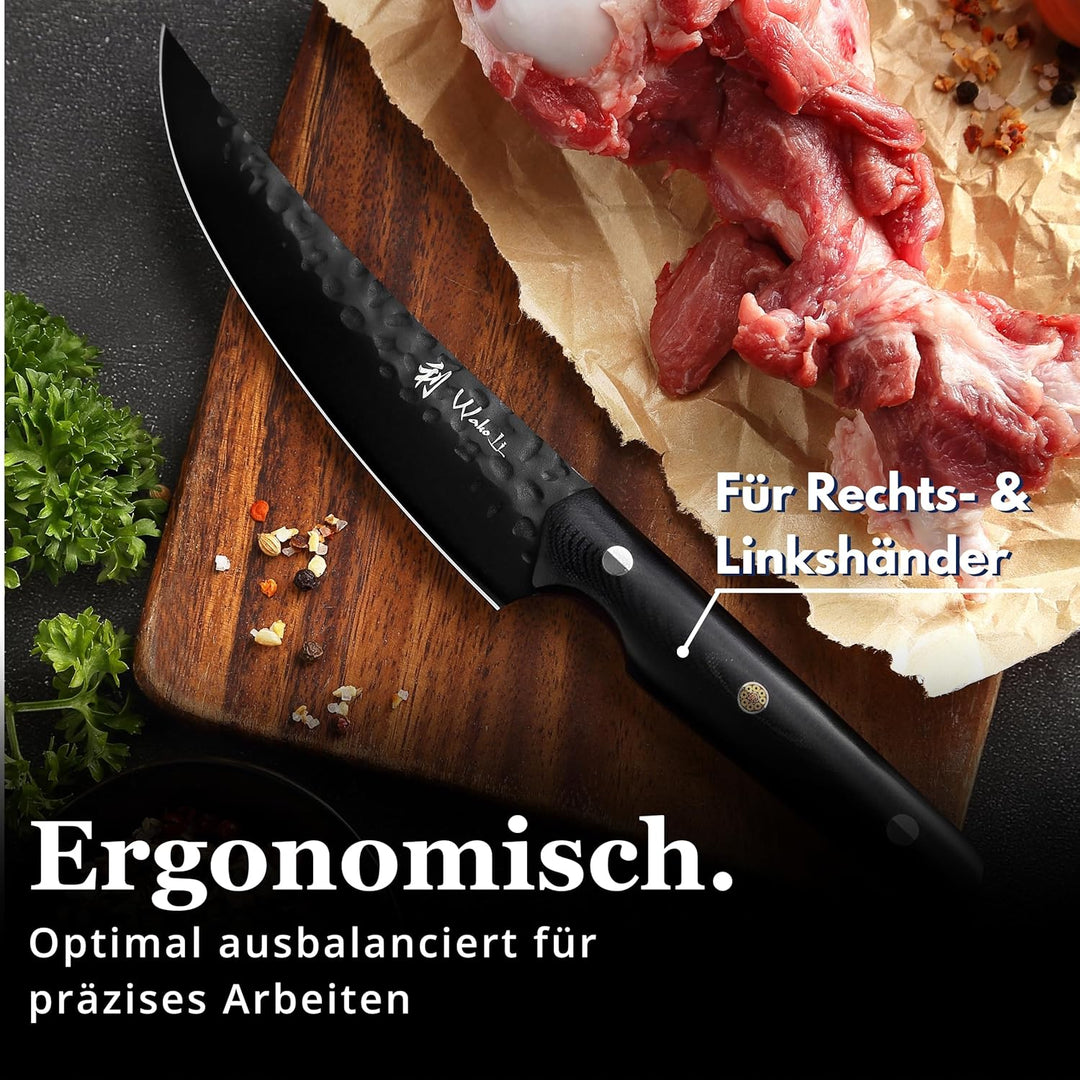Wakoli Yugen Serie Filetiermesser I 15 cm flexible Klinge aus Edelstahl I schwarze Titanium-Beschich