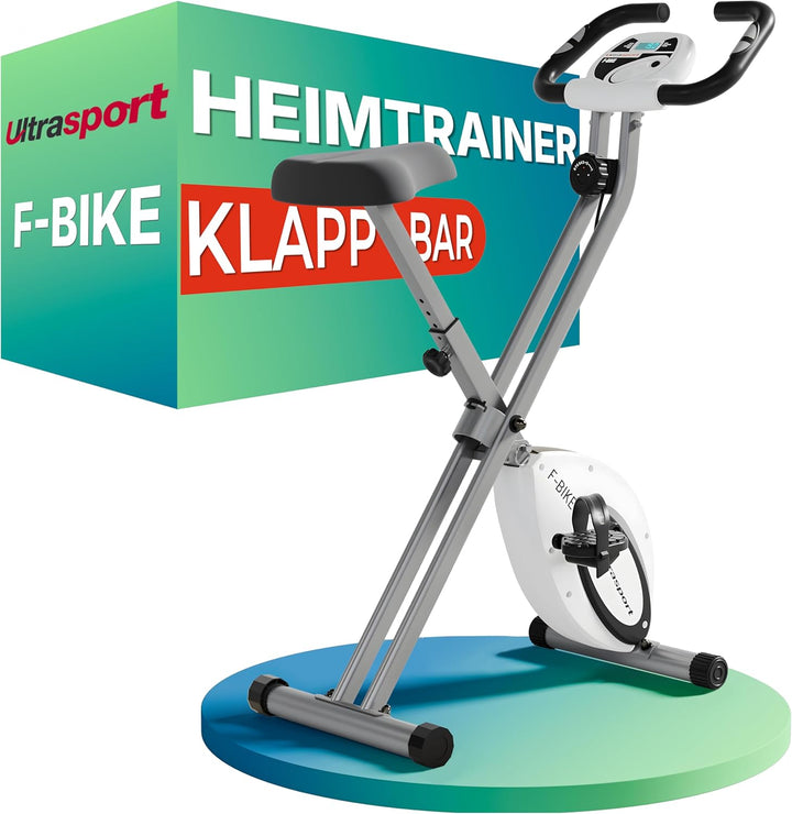 Ultrasport F-Bike, Fahrradtrainer, Heimtrainer, faltbares Fitnessfahrrad, integrierter Trainingscomp