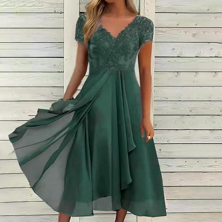 Damen Sommerkleid Elegantes Chiffon Mesh Freizeitkleid S-3XL Kurzarm Hoher Taille Wadenlanges Strand