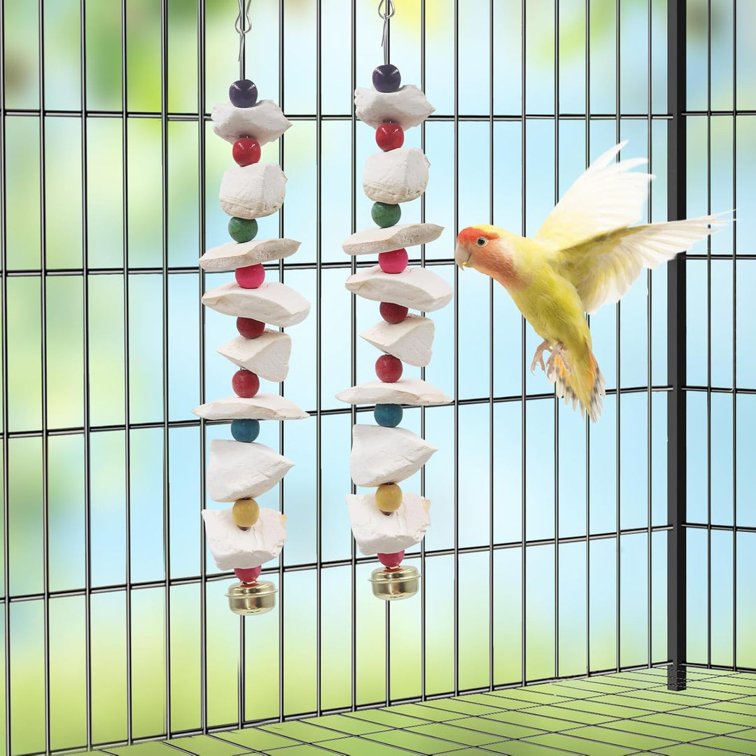 2er-Set Vogelspielzeug mit Sepiaschale – Wellensittich Spielzeug & Schnabelschleifstein, Vogelkäfig-