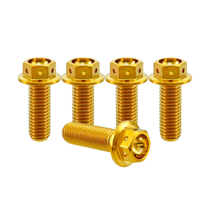 RISON Titanium Bolzen M6x1.0x10mm Titan Flansch Schrauben TC4 Titan Schrauben Sechskantschraube gold