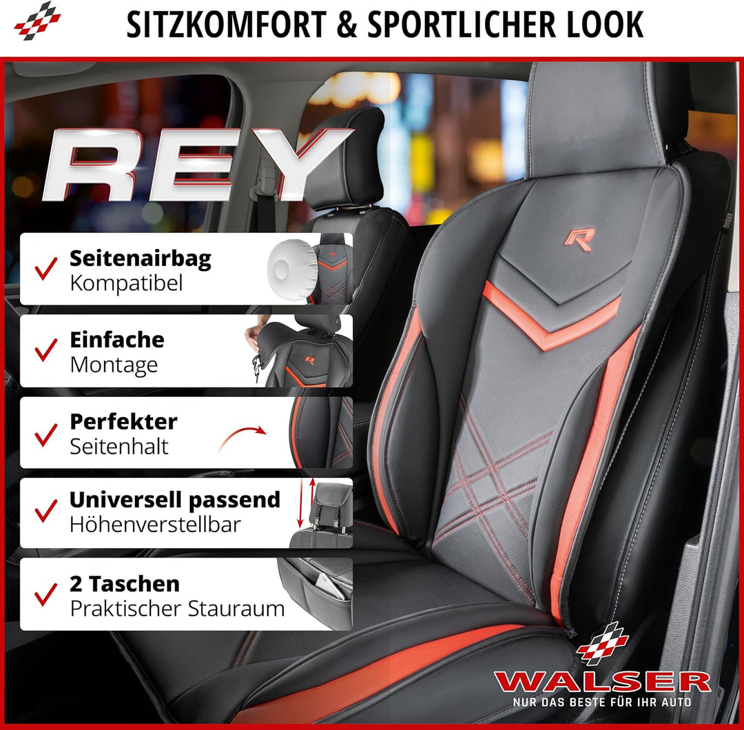 Walser Sitzauflage Auto Rey, Sitzschoner Auto schwarz/rot, Universal Auto Sitzauflagen, Autositzaufl