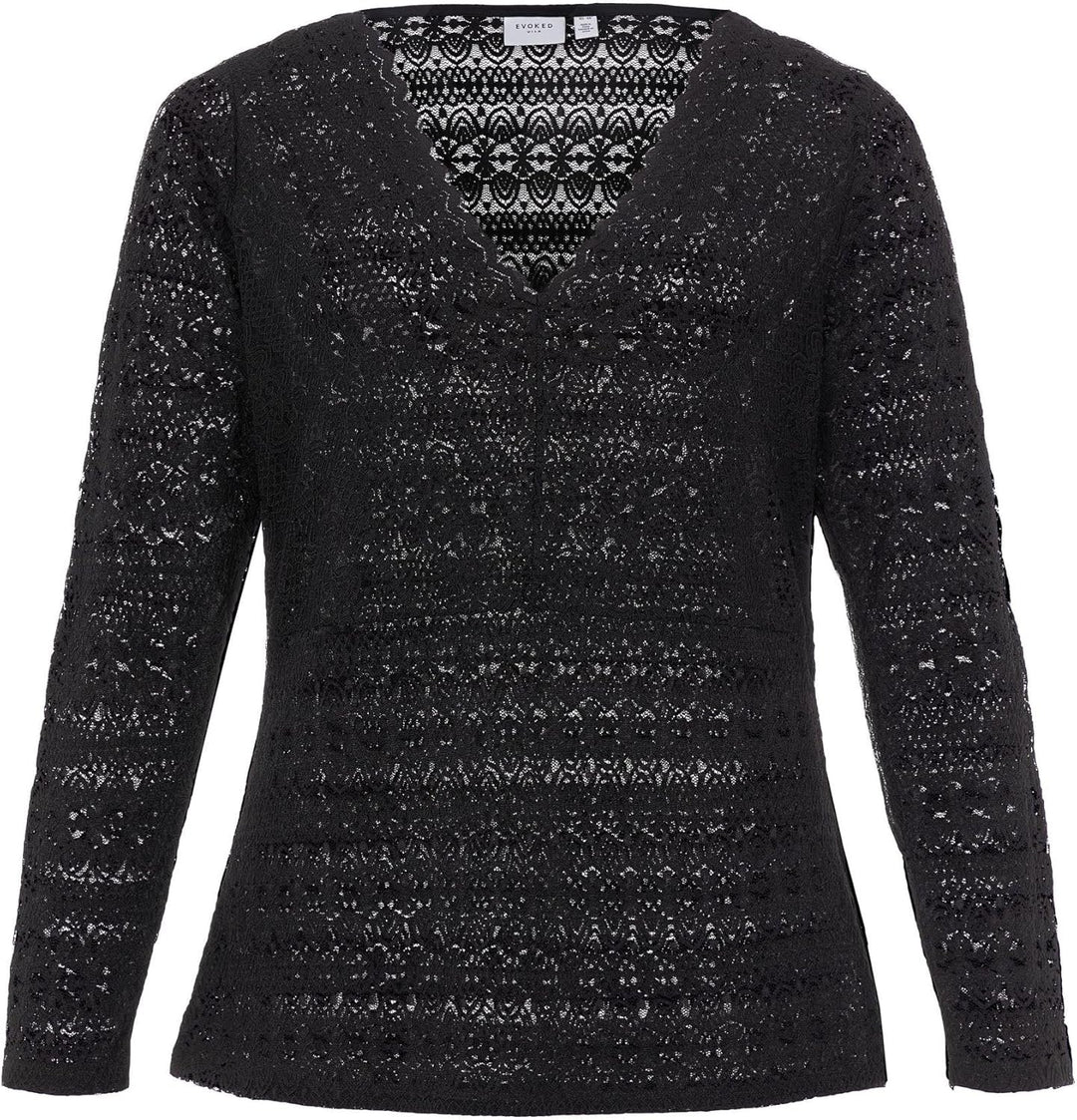 Vila Damen Evoked by Vichikka V-Neck L/S Top/Cur-Noos Langarmshirt 46 Grosse Grössen Schwarz, 46 Gro