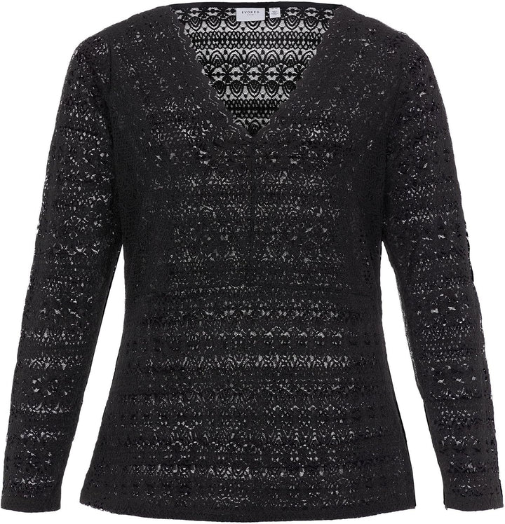Vila Damen Evoked by Vichikka V-Neck L/S Top/Cur-Noos Langarmshirt 46 Grosse Grössen Schwarz, 46 Gro