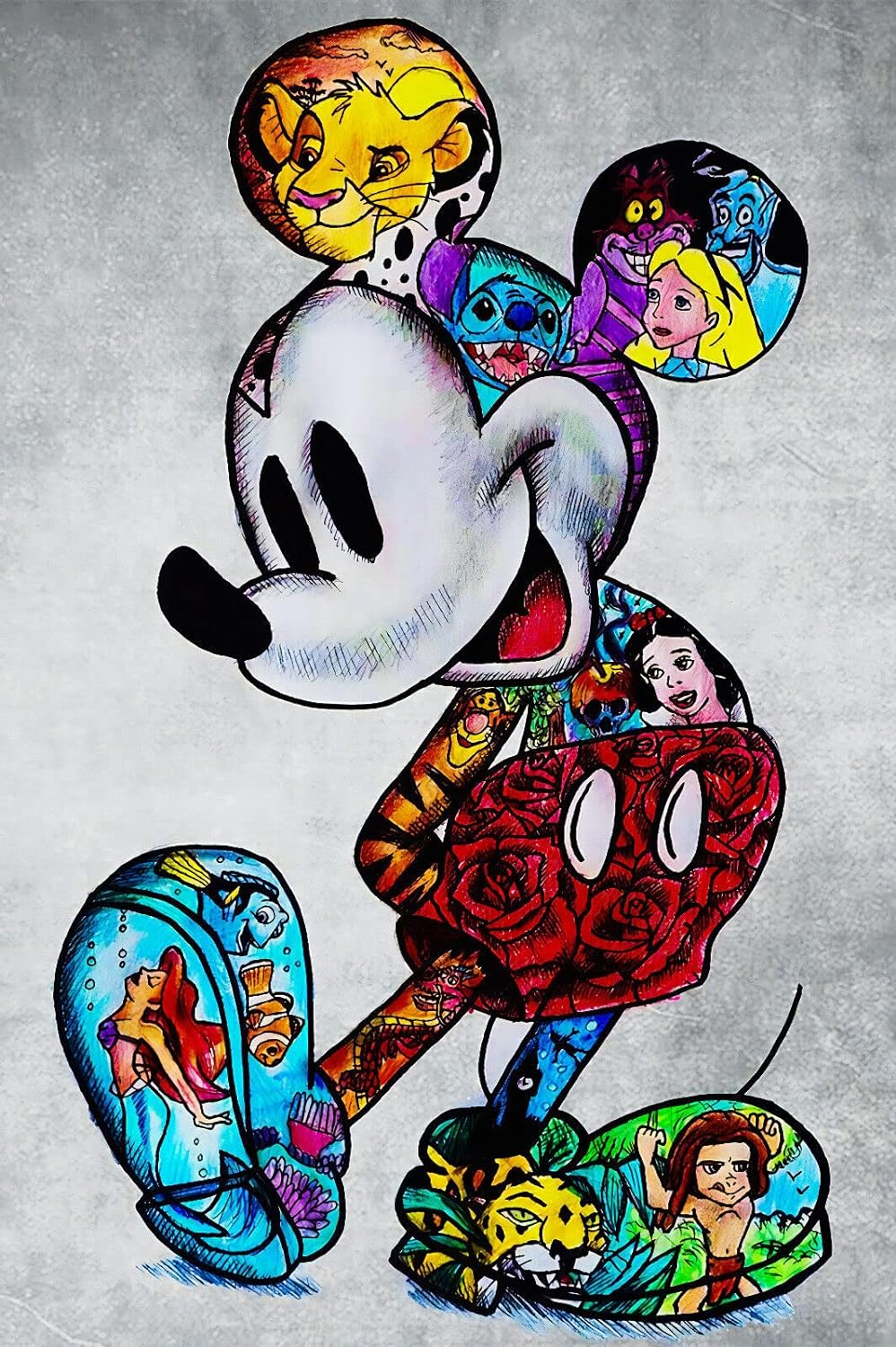 Magic Canvas Art - Bilder Micky Maus Figuren Pop Art Leinwandbild 1- teilig Hochwertiger Kunstdruck
