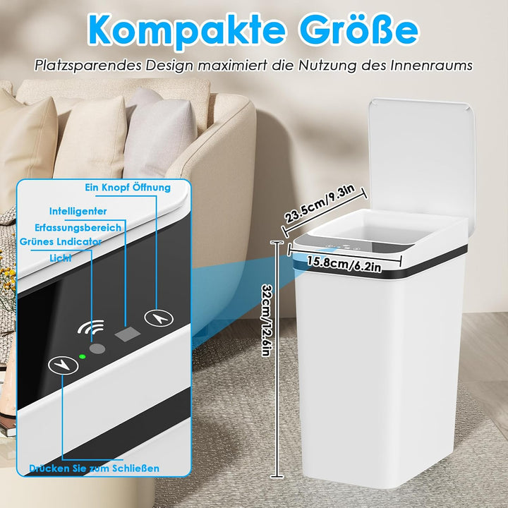 Dreamhigh® 2er Set Mülleimer mit Sensor, 12L Elektrischer Mülleimer mit Automatischem Deckel, Smart