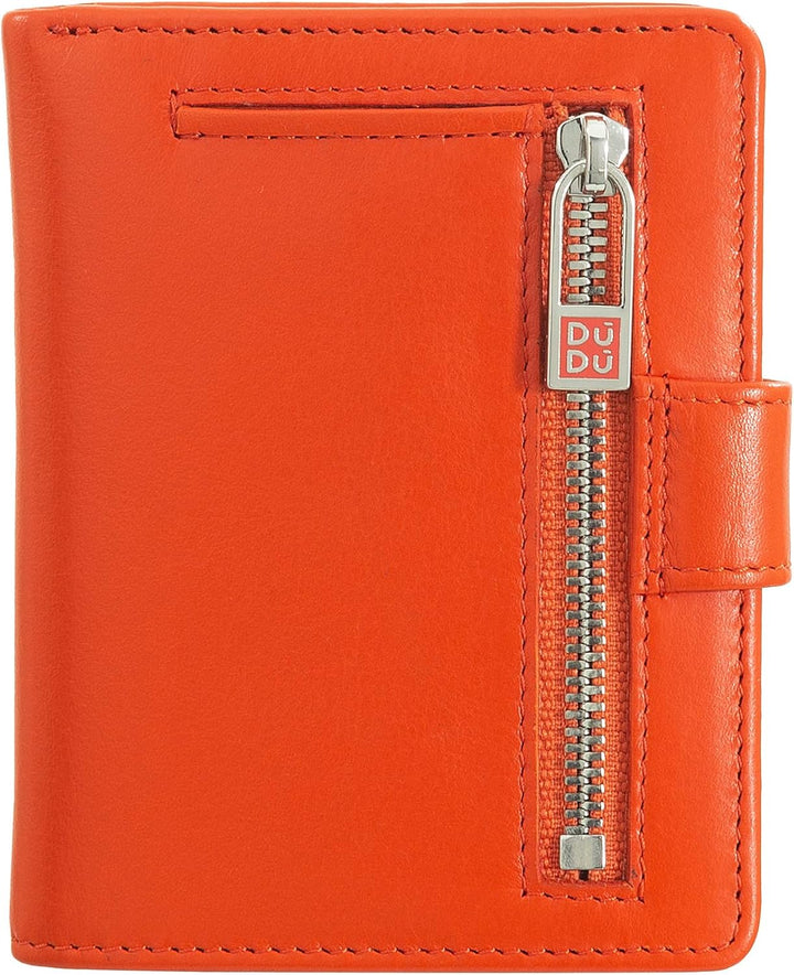 DUDU Damen Geldbörse aus echtes Leder, kleines Leder RFID-Kartenetui mit Reissverschluss, Münzfach,