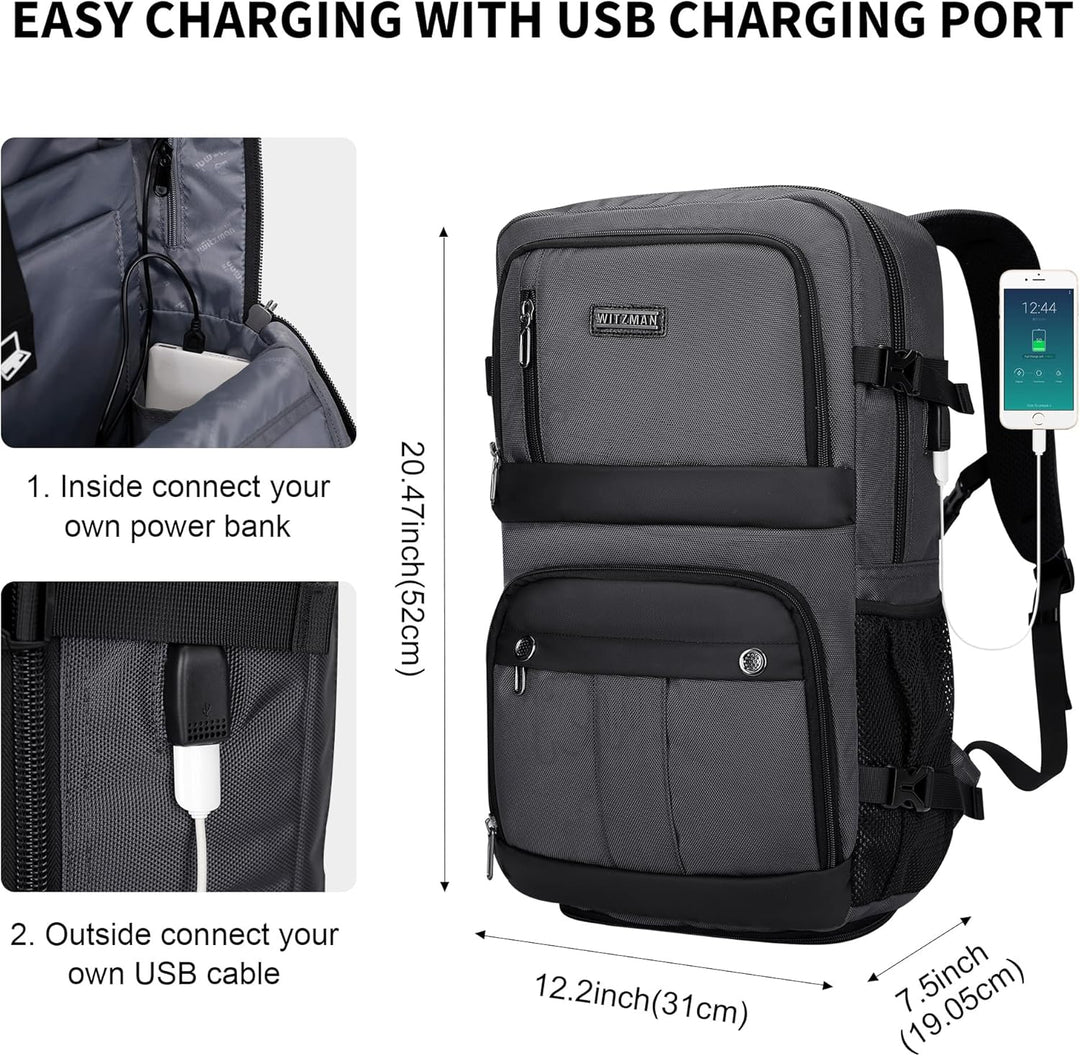WITZMAN Reiserucksack Herren Damen Gross Laptop Rucksack 15.6-17 Zoll mit USB-Ladeanschluss Flugzeug