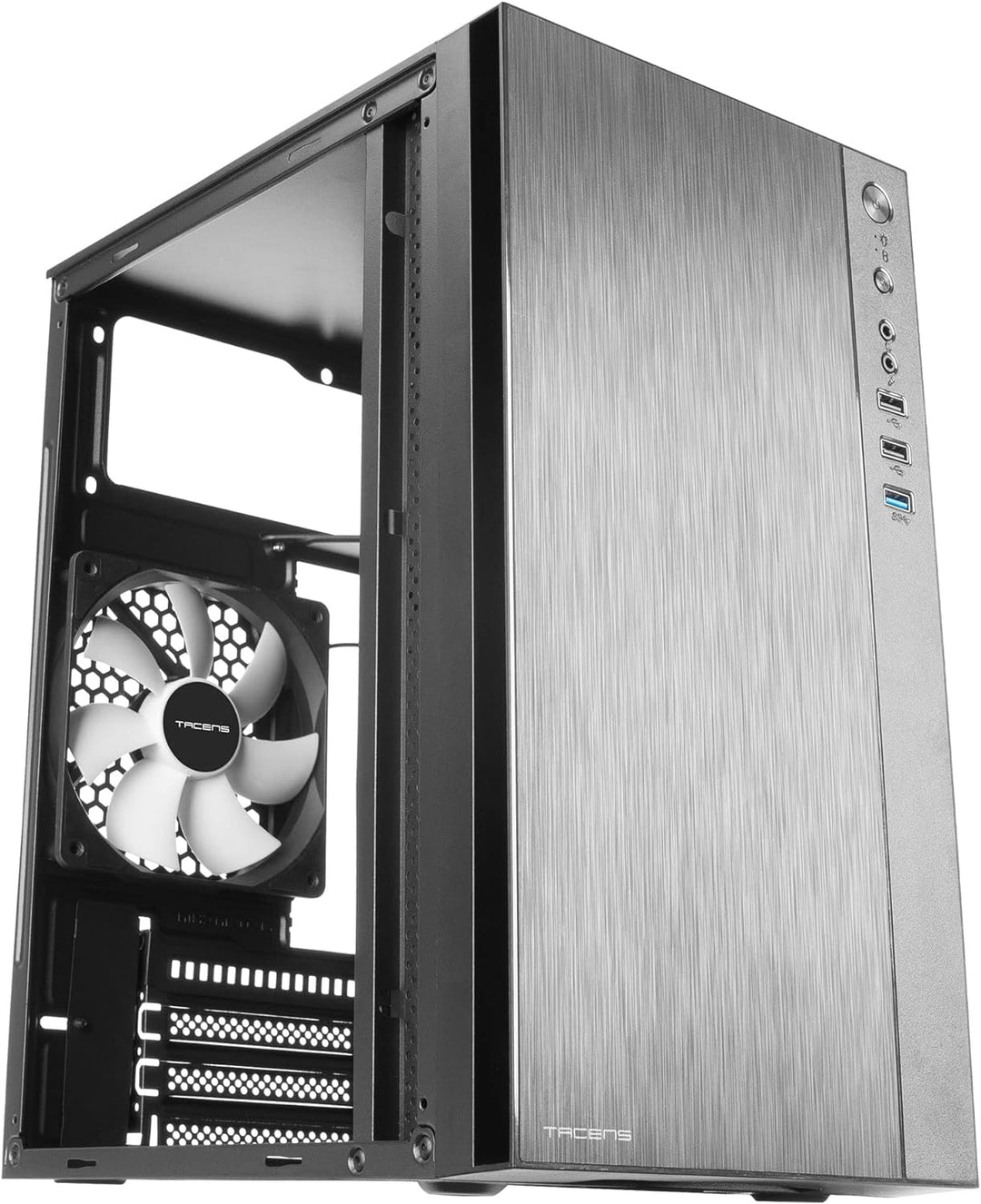 Tacens Anima ACX, Micro ATX PC Gehäuse, Gebürstete Aluminium Front, 12cm Lüfter, USB 3.0, Schwarz, A