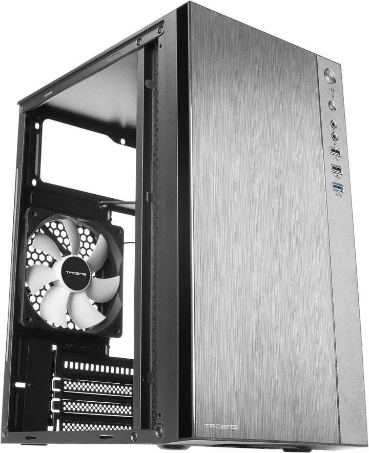 Tacens Anima ACX, Micro ATX PC Gehäuse, Gebürstete Aluminium Front, 12cm Lüfter, USB 3.0, Schwarz, A