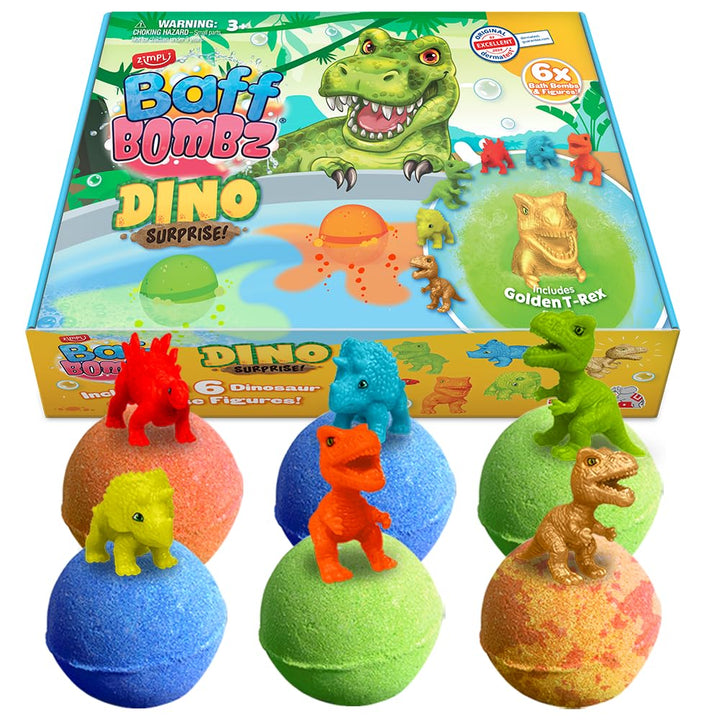 Zimpli Kids 6 Überraschungs-Badebomben Dinosaurier, 6 Überraschungs-Dinosaurier-Spielzeuge im Innere