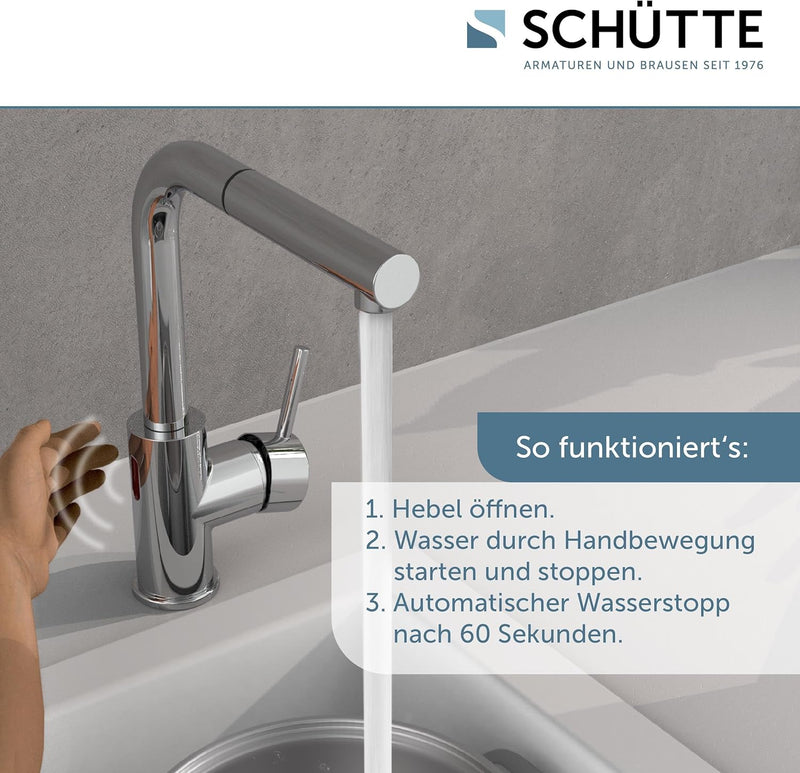 SCHÜTTE 99700 VITAL Sensor-Spültischarmatur Küche, Küchenarmatur mit ausziehbarer Brause, automatisc