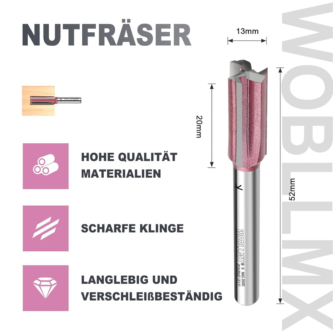 3 Klingen Nutfräser 8mm Schaft,Ø13mm Arbeitslänge 20mm Professional Hartmetall Bestückt Nutfräser St