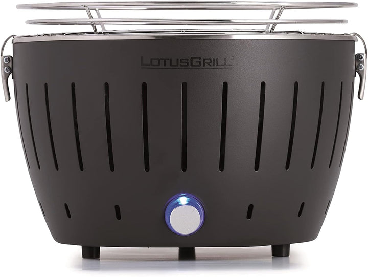 LotusGrill S Small Kompakt Starter-Set Anthrazitgrau der raucharme Holzkohlegrill mit 2,5 kg Buchenh