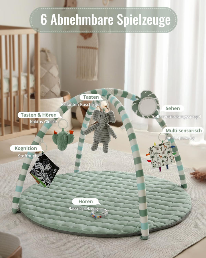 Blissful Diary Spielbogen Baby, Spieldecke Baby Gym Activity Decke mit 6 Abnehmbare Spielzeuge, krab