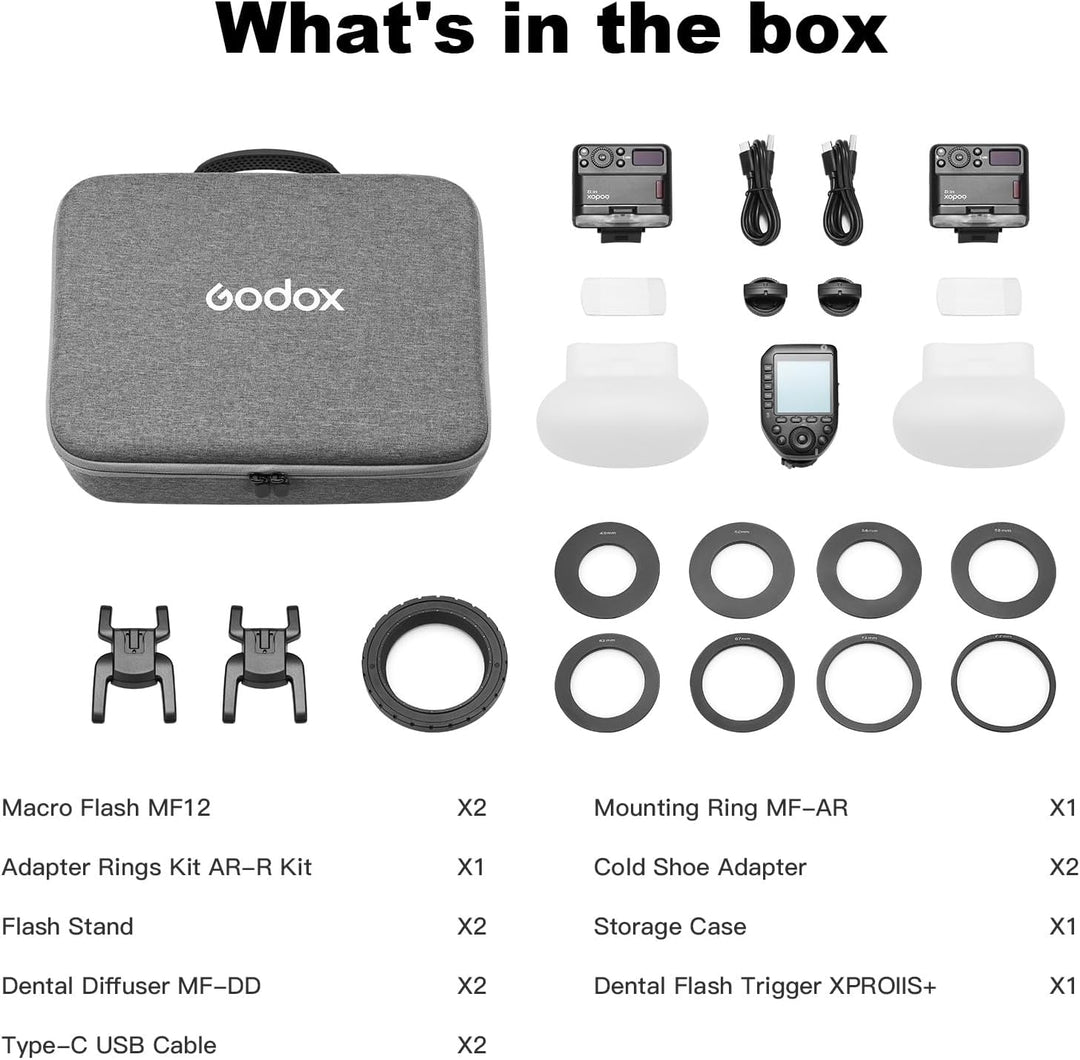 GODOX MF12-DK1 Makro Blitz mit Diffusor Dome und Xproii S Blitzauslöser 2,4G Wireless Control, TTL/M