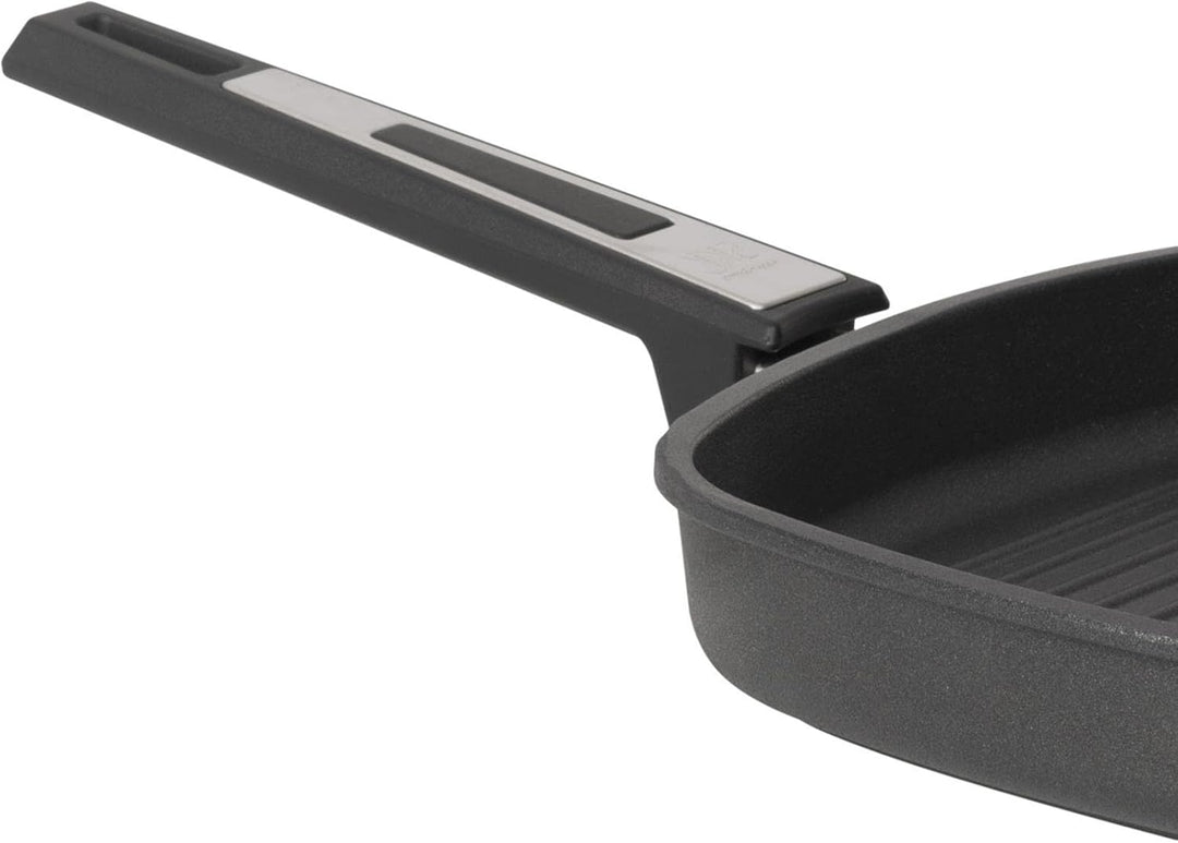 SKK grosse Aluguss Grillpfanne 28x28 cm - ohne Induktion - flache viereckige Antihaft Steakpfanne ge
