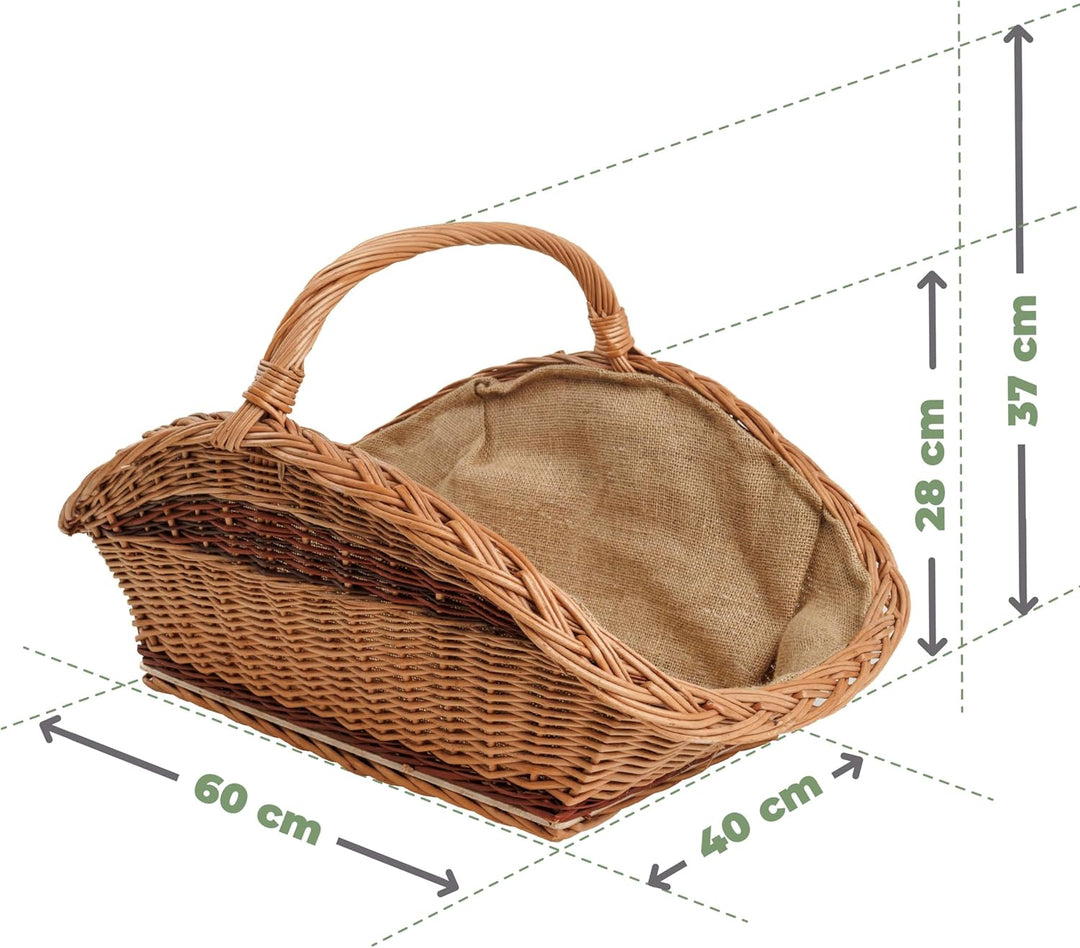 BOGATECO Weidenkorb mit Henkel, rechteckig | Kaminkorb 60x40x28 | Handgewebt, massiv | Holzkorb mit