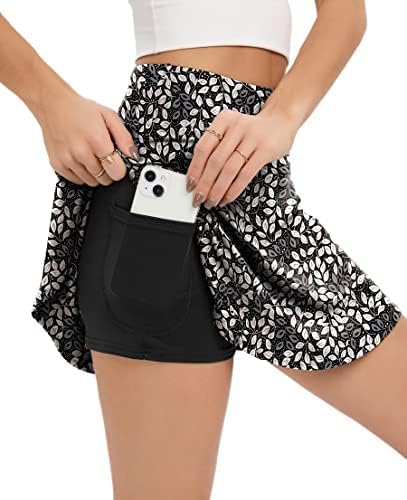 Damen Plissee-Tennisrock mit Hose Drunter, Hoher Taille Athletische Skorts mit Taschen, Perfekt für