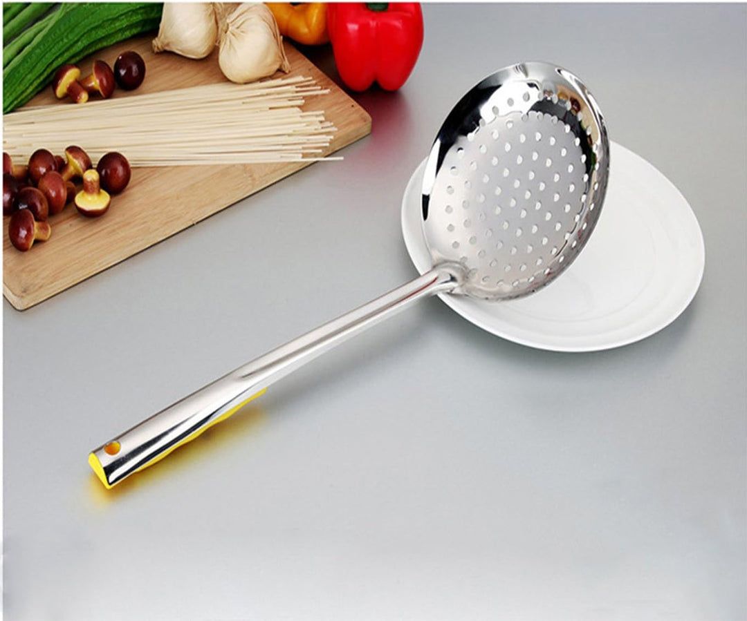 TENTA KITCHEN Dia 12CM Stainless Steel Skimmer/Slotted Spoon/Strainer Ladle with ABS Plastic Heat Re