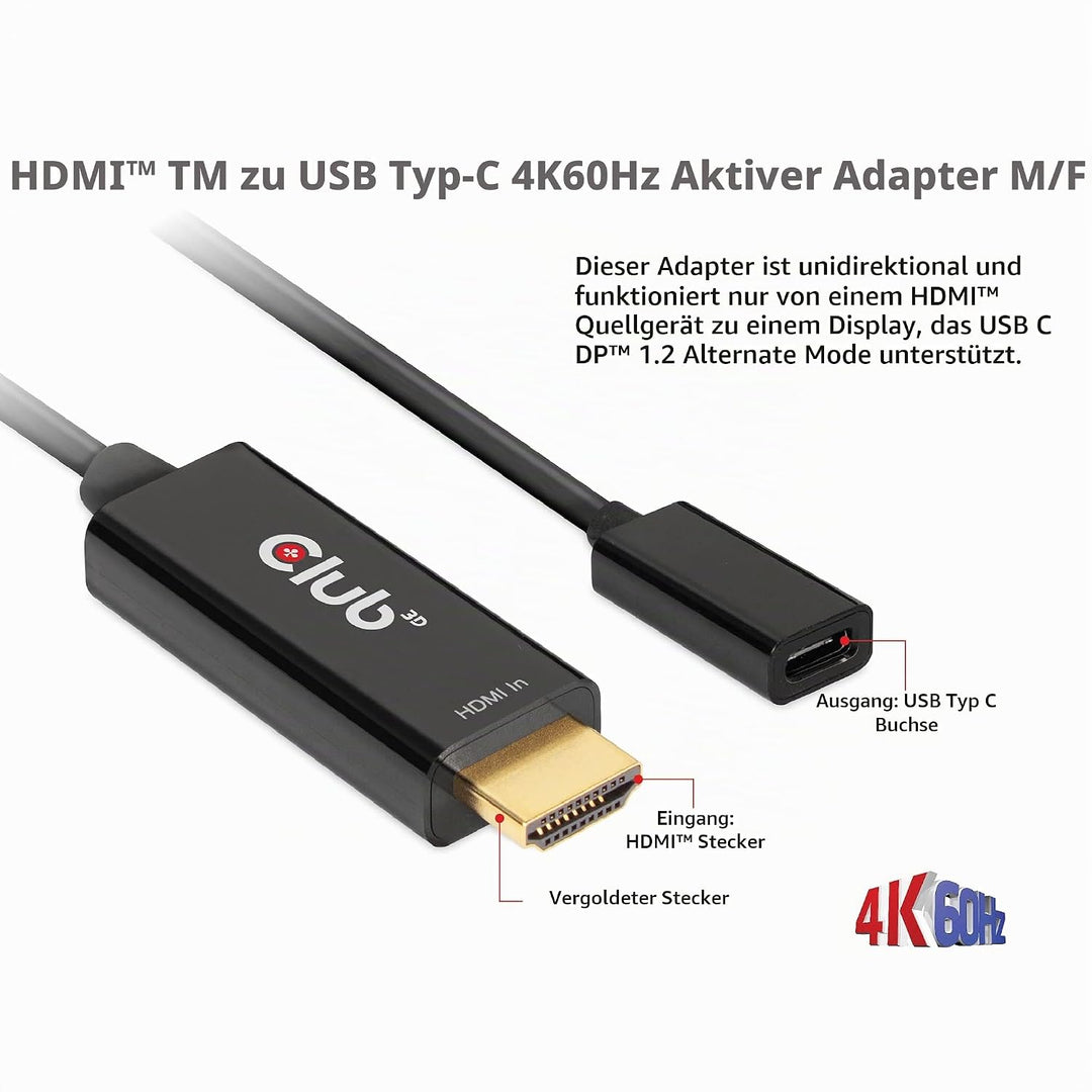 CLUB3D HDMI auf USB Typ-C 4K60Hz aktiver Adapter St./B.