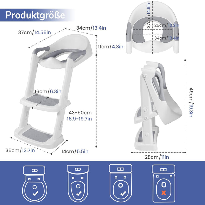 DEANIC Toilettensitz Kinder mit Treppe, Töpfchen mit Leiter &PU Gepolstert, Toilettenaufsatz für Kin