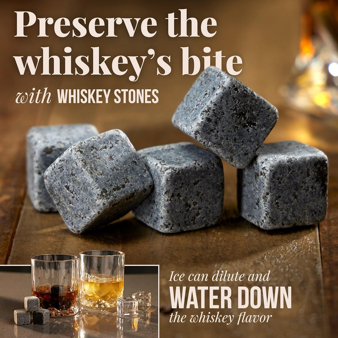 Mixology & Craft Whiskey Stones Geschenkset für Männer - 2 Gläser, 8 Kühlsteine & Holzkiste - Whiske