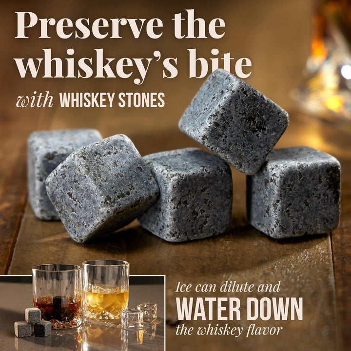 Mixology & Craft Whiskey Stones Geschenkset für Männer - 2 Gläser, 8 Kühlsteine & Holzkiste - Whiske