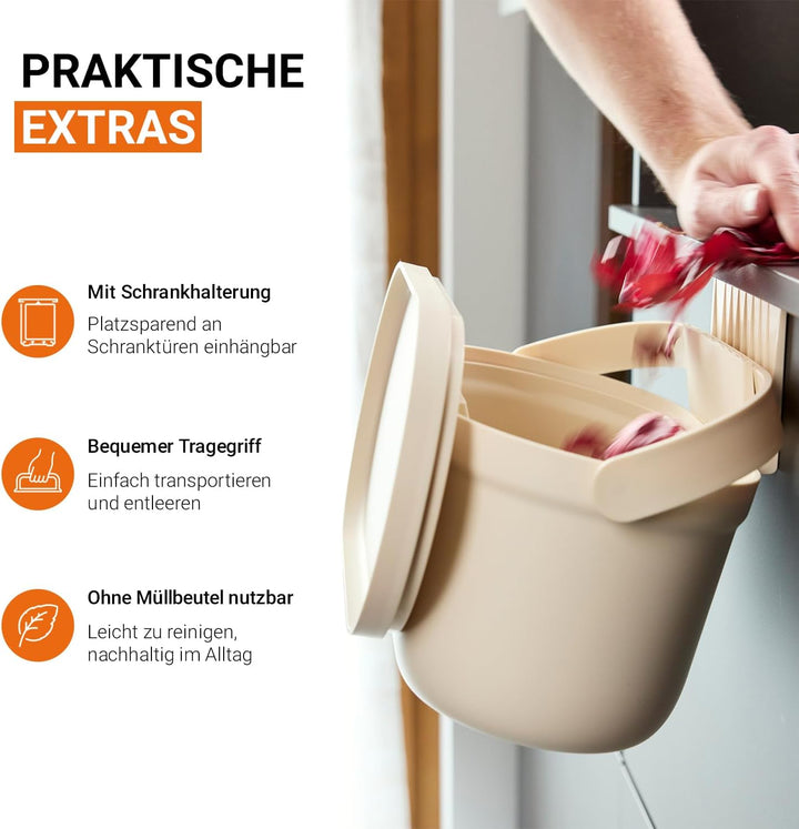 GARANTIA NOVA Biomülleimer Küche 8L Sandbeige Geruchsdichter Komposteimer | für Küchenabfälle Kleine