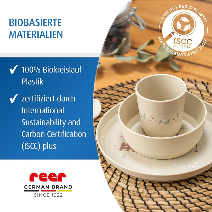 reer Kindergeschirr Set | Motiv: Little Farm | Biokunststoff-Geschirr für Kleinkinder aus 100% ISCC-