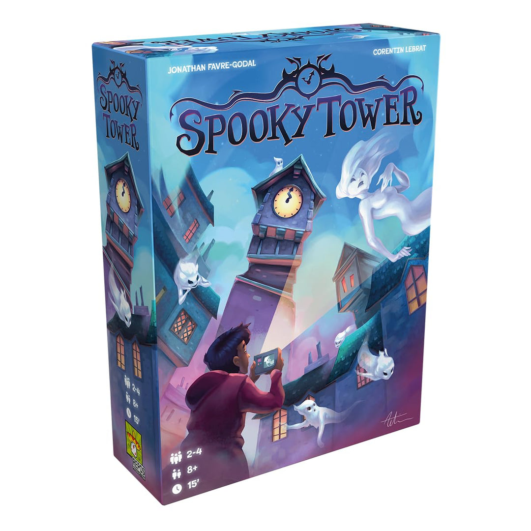 Asmodee, Spooky Tower, DE-Version, Kompetitives Familienspiel mit Geister-Thema für 2-4 Spieler ab 8
