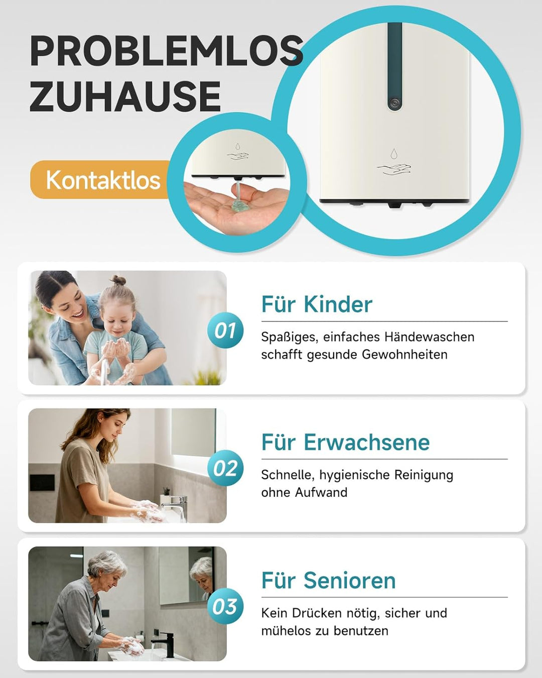 AIKE AK1205 Seifenspender Automatisch Wandbefestigung Edelstahl, 800ml Kommerzieller Automatischer F