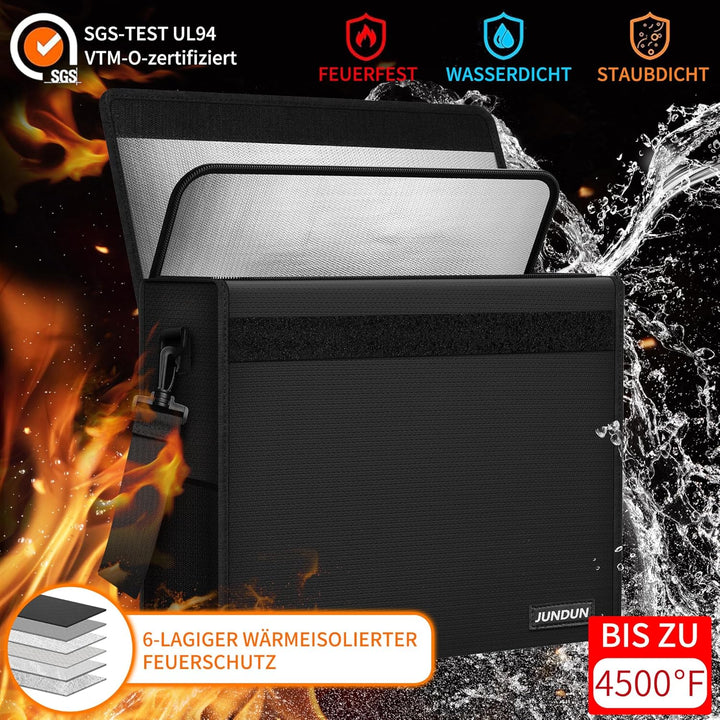 JUNDUN Feuerfeste dokumentenbox mit Schloss(43x30x12,7cm,4500°F), 6-lagige Wärmedämmung Feuerfeste D