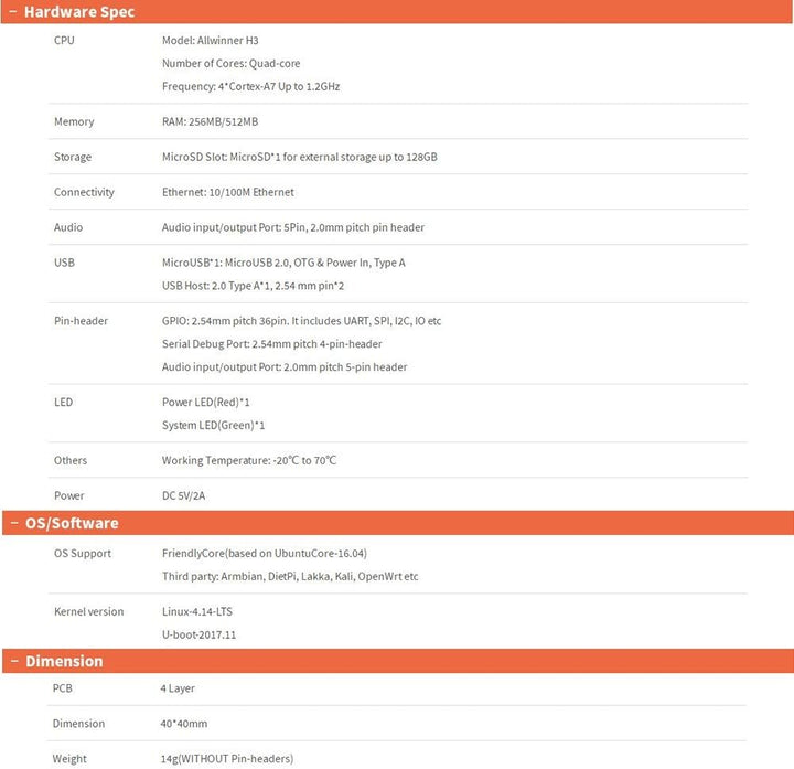 youyeetoo NanoPi NEO mit 512 MB DDR3 RAM & Allwinner H3 & Quad-Core Cortex-A7 bis 1,2 GHz, NanoPi NE