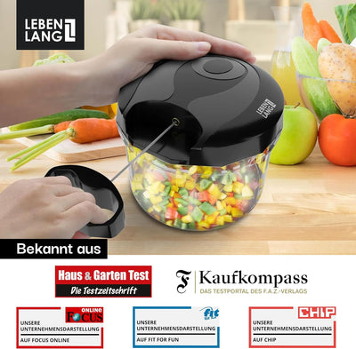 LEBENLANG Gemüse & Zwiebelschneider - 1L Obst Zerkleinerer manuell & BPA-Frei | Schwarz für Zwiebeln