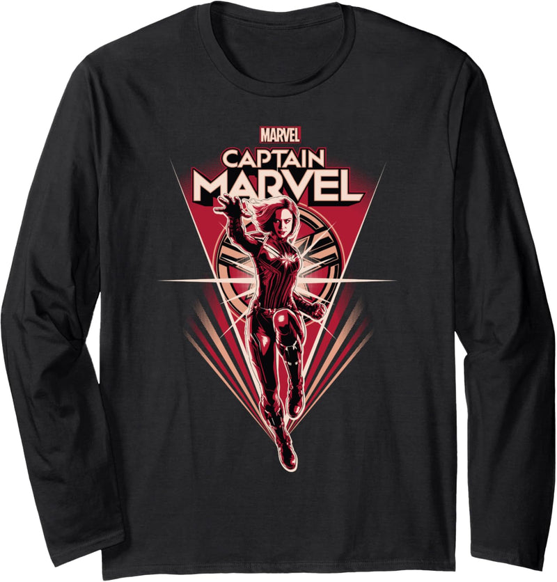 Captain Marvel Red Hue Portrait Action Pose Langarmshirt