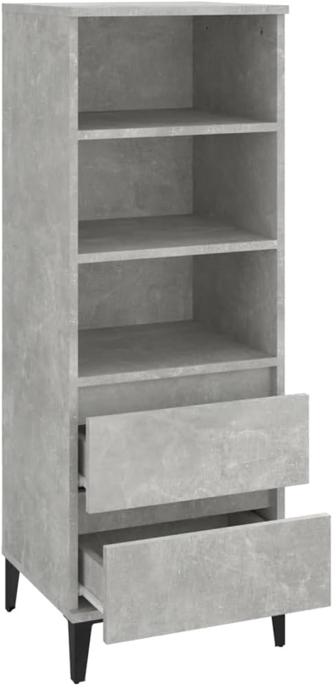 Makastle Modern Hochregal mit 3 offene Fächer & 2 Schubladen, Vitrinenschrank Bücherregal Bücherschr