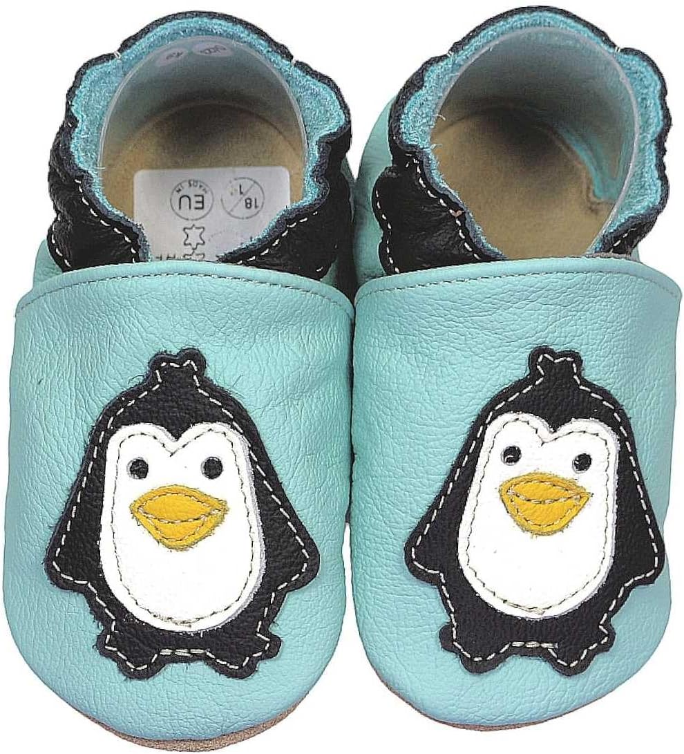 HOBEA-Germany Krabbelschuhe für Jungs und Mädchen in verschiedenen Designs 24/25 EU Pinguin Hellblau