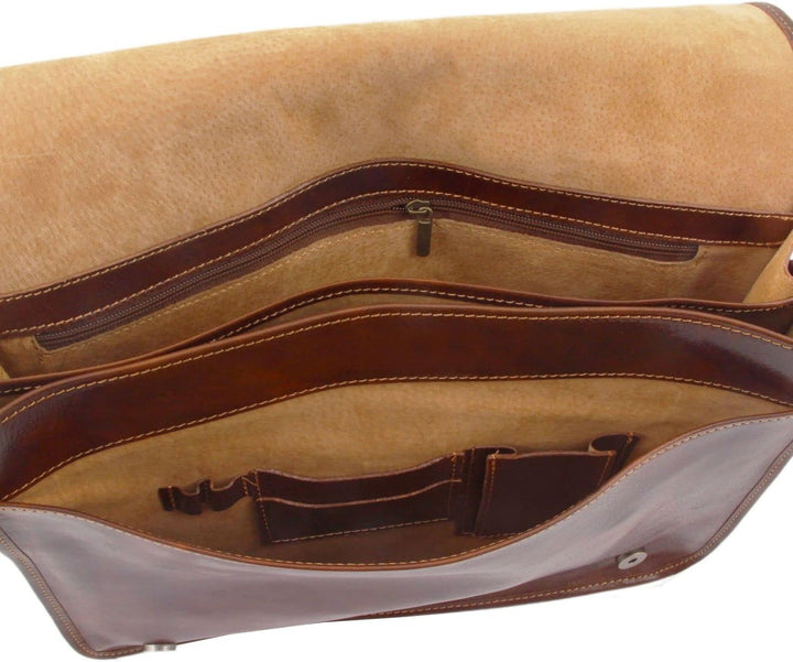 Tuscany Leather Messenger double Tasche mit Laptopfach aus Leder Braun, Braun