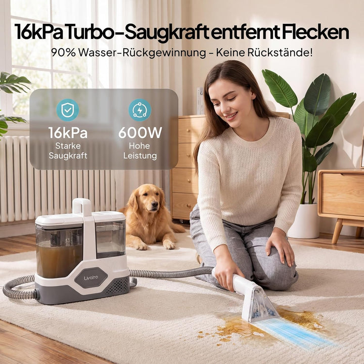 Polsterreiniger Gerät Nasssauger Waschsauger Teppichreiniger, 600W, 16KPa, 2,3L Wassertank, Selbstre